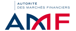 logo de l'AMF (Autorité des marchés financiers) en lettres bleues et rouge sur fond transparent
