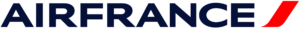 logo d'air france en lettres bleues fopncées sur front transparent